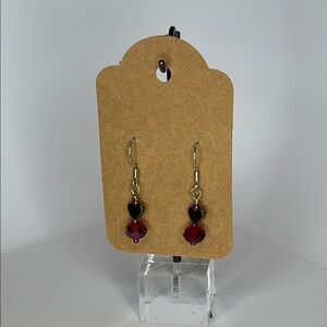 Red and Black Dangle Earrings with Silver Hooks